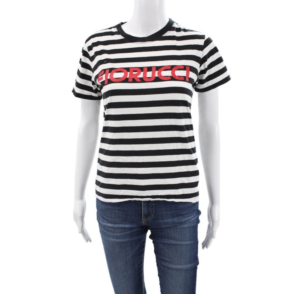 Fiorucci Women Black Striped Cotton Jersey T-Shirt Crewneck Short Sleeve Size S